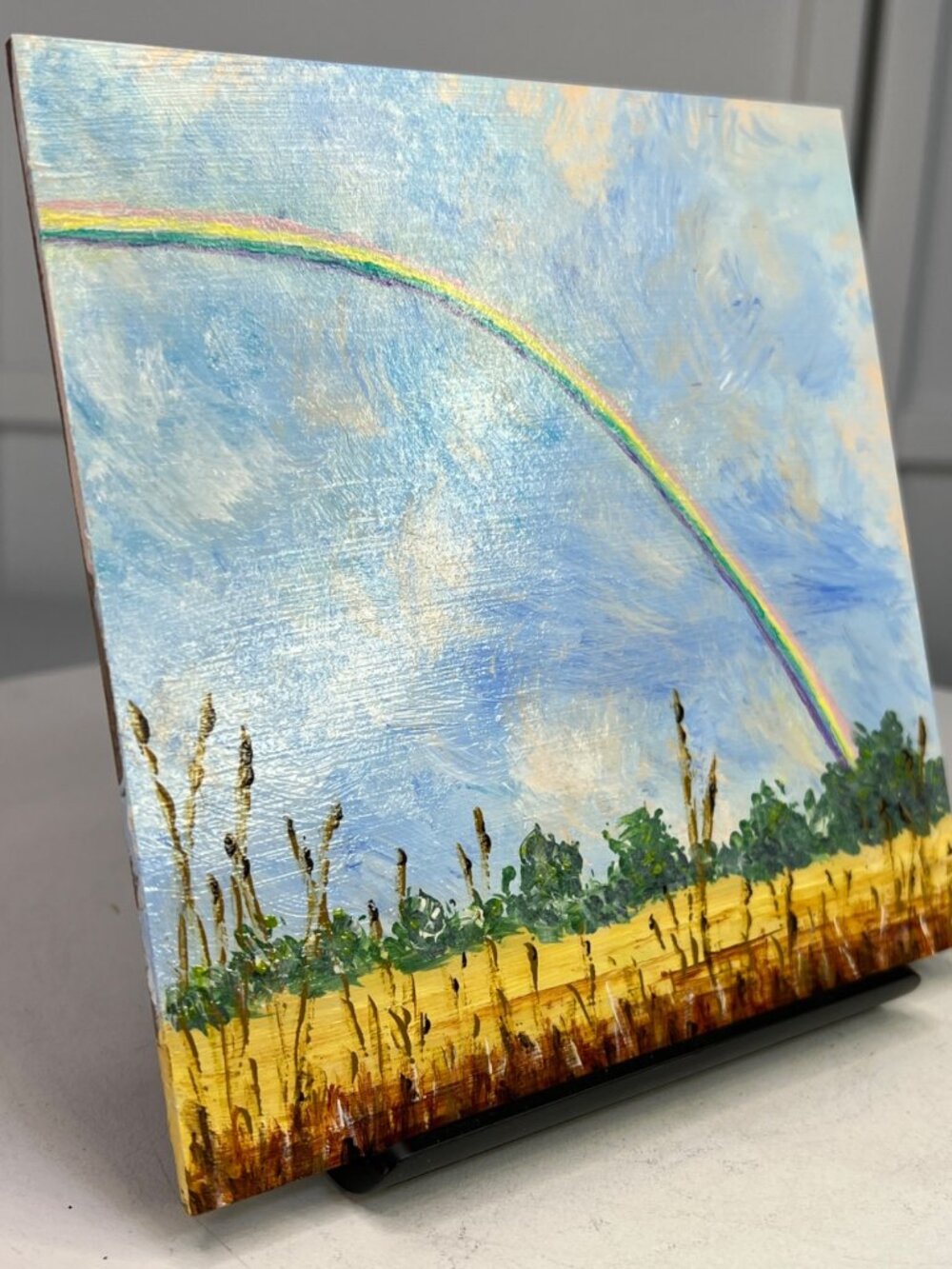 Follow Every Rainbow Original 6" x 6" Acrylic Painting Nature Theme Wall Art - Picture 11 of 13